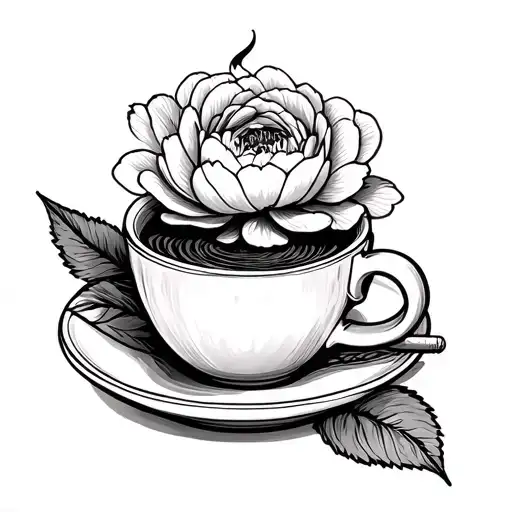 grandma writing, coffee cup, cigarette burning, fingerprint, peony, memorial tattoo design idea