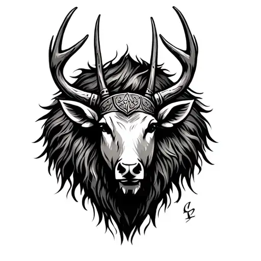 Viking stag head tattoo design idea