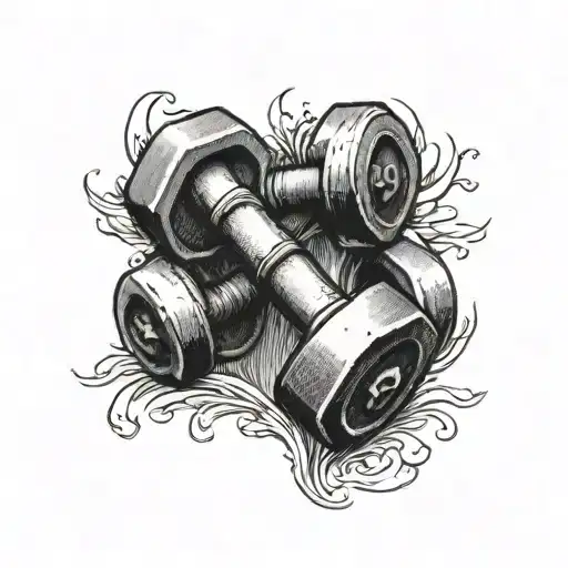 dumbbell strong and courageous  tattoo design idea