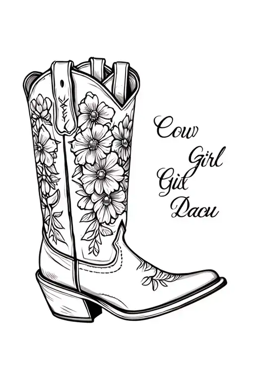 cowboy boot with flowers says cowgirl tattoo design idea