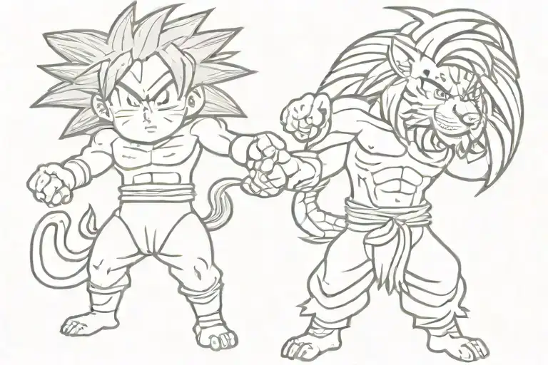 father and son goku with lion  tattoo design idea
