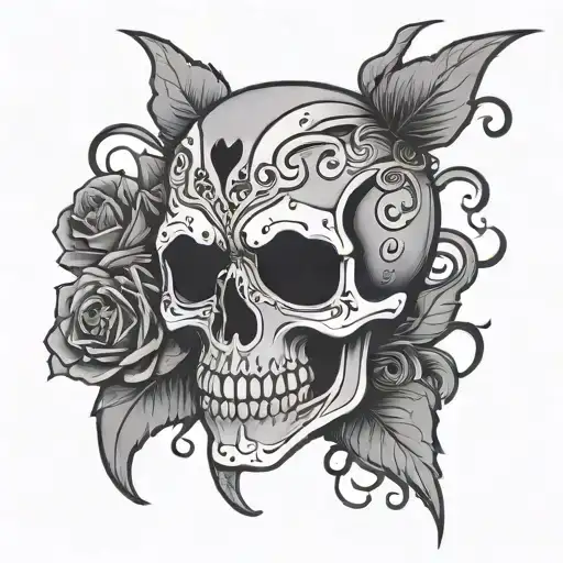 Y2k emo skull with heart eyes tattoo design idea