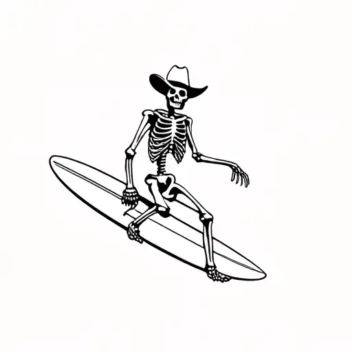surfing skeleton cowboy tattoo design idea