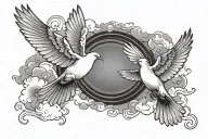 two doves flying towards the sun rays cloud background tattoo design idea