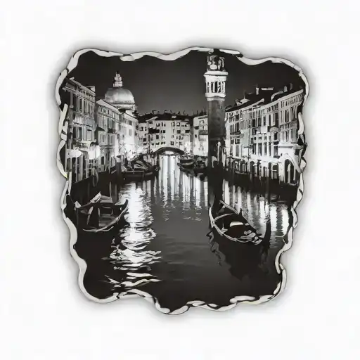 venice at night with bright lights tattoo design idea