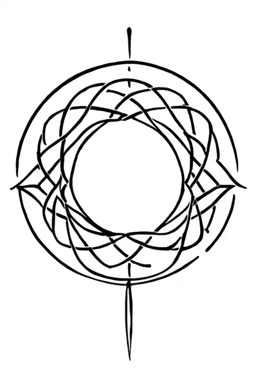 lotus flower, dharma wheel, endless knot in one line tattoo design idea