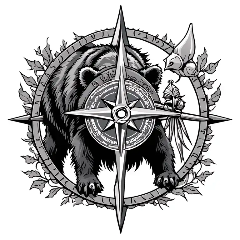 family, protection, honor, warrior, viking, bear, compass tattoo design idea