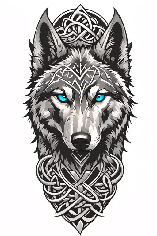 wolf with blue eyes on armor tattoo design featuring Celtic trinity knot  tattoo design idea