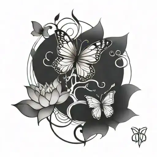 A minimalist tree of life with a lotus flower and a butterfly design tattoo design idea