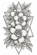 birth flower in triangle outline intertwined tattoo design idea