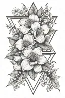 birth flower in triangle outline intertwined tattoo design idea
