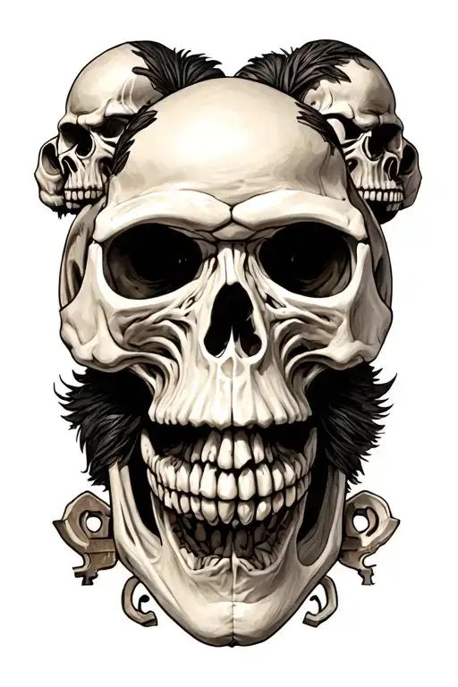 Skeleton Key + 3 wise monkeys skulls tattoo design idea