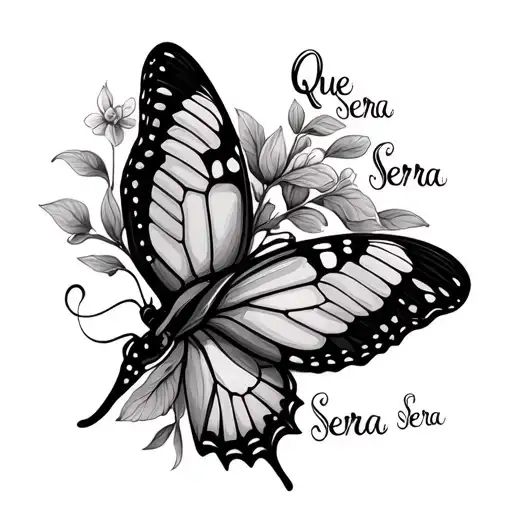 butterfly with the words que sera sera tattoo design idea