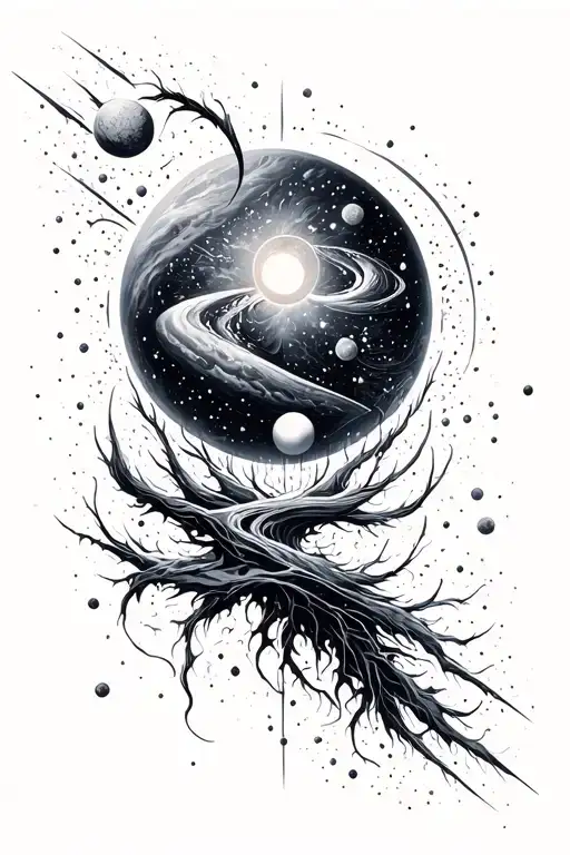 universe negative space elements tattoo design idea