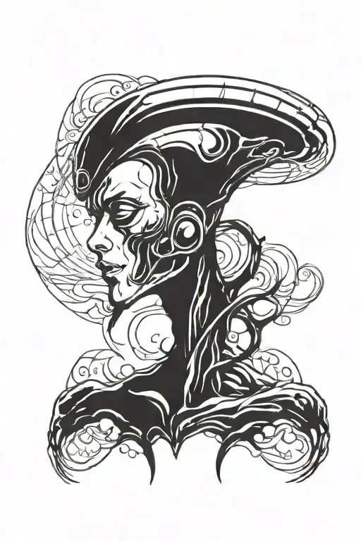alien silhouette long face tattoo tattoo design idea