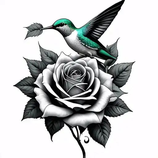 Roses with hummingbird tattoo design idea