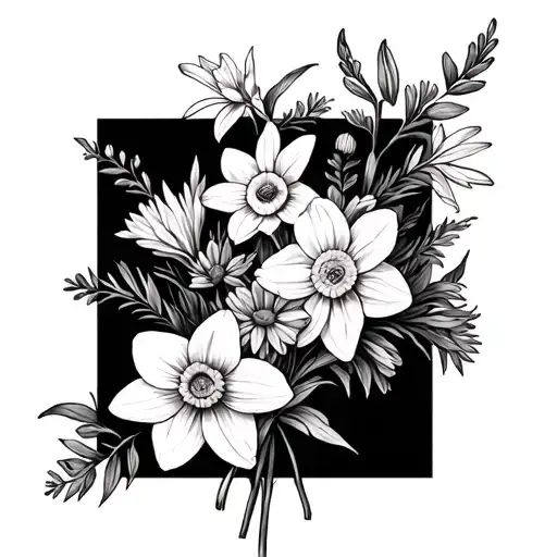 Daffodil And Aster bouquet tattoo design idea