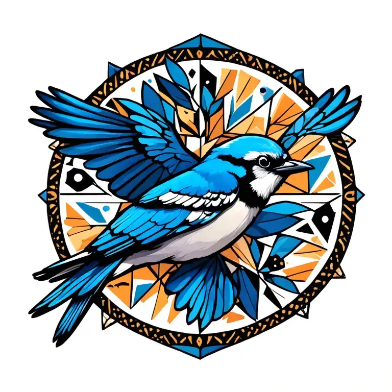 Top-down View of a blue jay bird flying tattoo design idea