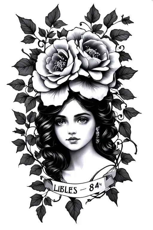 lillie's flowers ivy vines "08-18-84' " written in the middle tattoo design idea