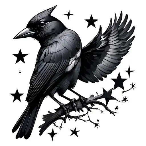 blackbird 5 point stars tattoo design idea
