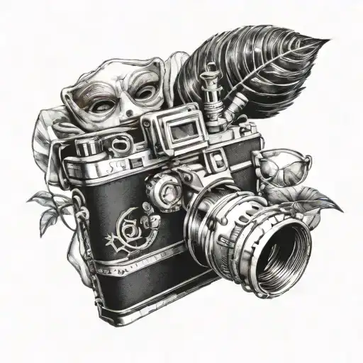 theater mask, movie elements, cinema camera, good vibes, motivation, tattoo design idea