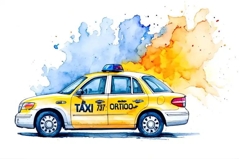 yellow taxi cab driving tattoo design idea