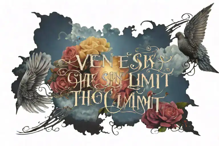 text "even the sky is not the limit" tattoo design idea