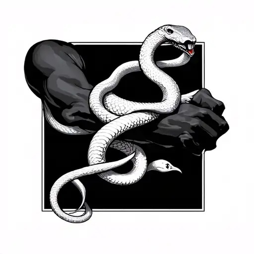 blacked out arm with white snake wrapped around tattoo design idea