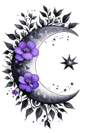 sun moon stars violet flower vines tattoo design idea