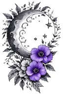 sun moon stars violet flower vines tattoo design idea
