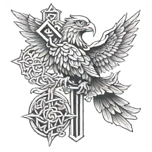 celtic cross mexican eagle san patricio rey tattoo design idea