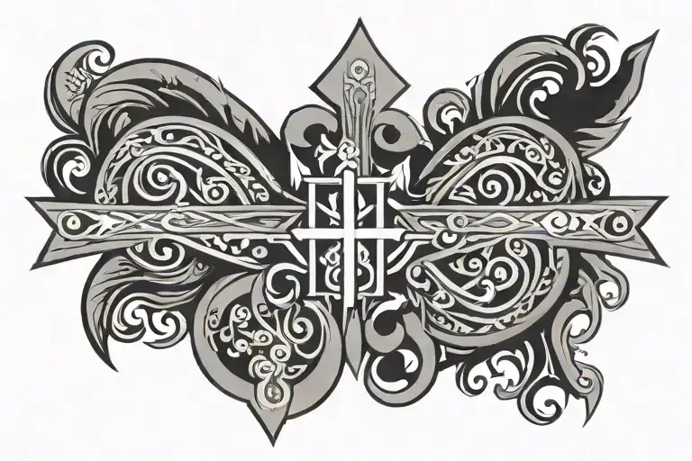 tribal band with cross and initials jmm tattoo design idea