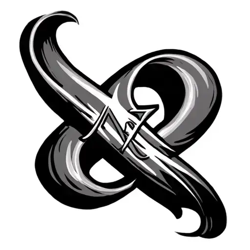 infinity cross with letters N & E  tattoo design idea