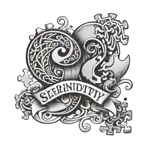 the phrase "serendipity has been found by fortune" with two puzzle pieces  tattoo design idea