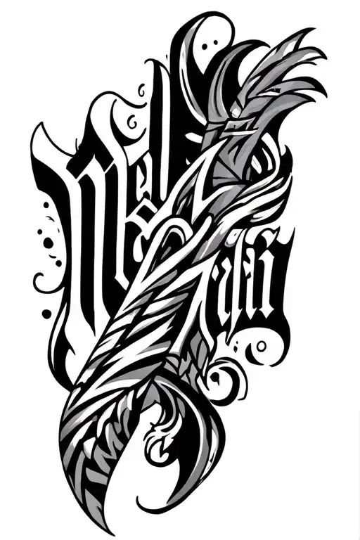 mello mafia in old english font on the right hand and a tribal arm sleeve on the right arm in all black tattoo design idea