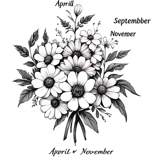 flower bouquet with birth month flowers March,April,may, September,November tattoo design idea