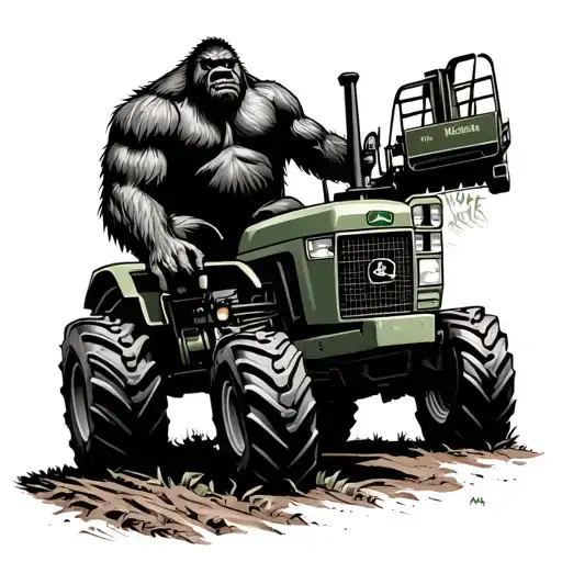 Bigfoot farming on a John Deere tattoo design idea
