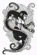 small Warrior monkey fighting lage cobra sea serpent lady  tattoo design idea
