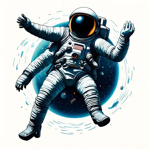 astronaut floating in space tattoo design idea