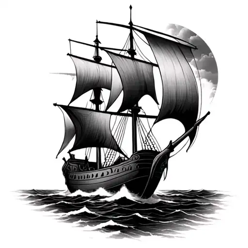 viking long ship sailing out of thor god surrealism tattoo design idea