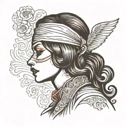A girl with a blindfold in profile traditional lady head tattoo design idea