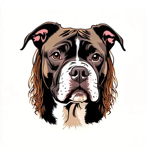 brindle  pit bull mix dog with long droopy ears tattoo design idea