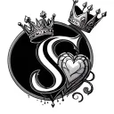 J with crown S with heart tattoo design idea