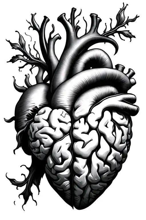 half a brain and half a heart  tattoo design idea