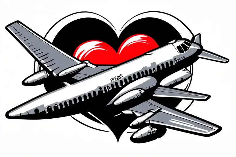 plane with heart in trail winding tattoo design idea