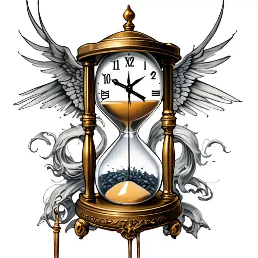 hourglass with lost souls at bottom and clock at top tattoo design idea