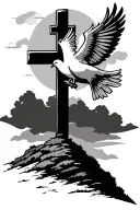 cross and dove on a hill overlooking tattoo design idea