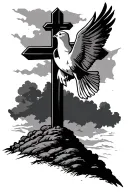 cross and dove on a hill overlooking tattoo design idea