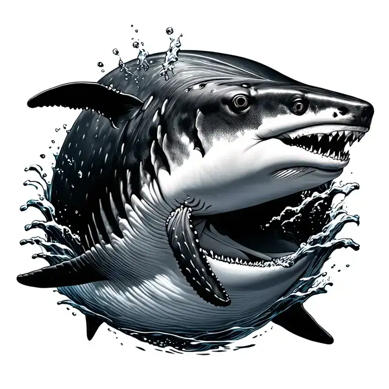 whale sharks swimming with water in a straight line down  tattoo design idea