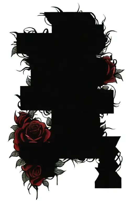 Romans 8:11 on top sacred heart of jesus cross surrounded by roses with thorns tattoo design idea